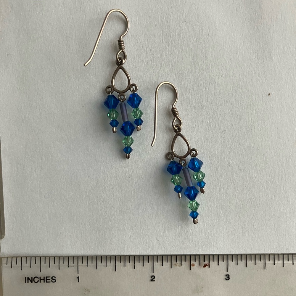Dainty Blue and Green Beaded Earrings
